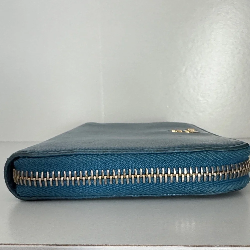 Prada Blue Saffiano Leather Large Organizer Zippy Wallet